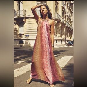 Zara limited edition beaded embroidered celeb style red carpet maxi dress